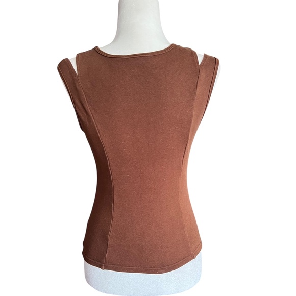 Vtg Y2K Brown Split-Strap Brown Tank M - Picture 2 of 5